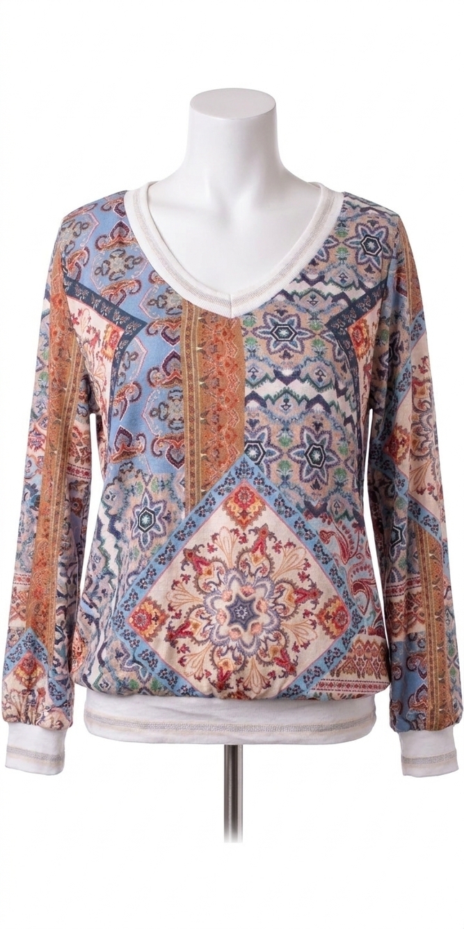NEW GIGI MODA chia long sleeve paisley blouse in blue